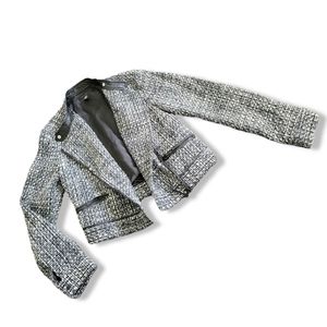 Kenneth Cole New York | Black/White Wool Blend Tweed Moto-Style Jacket